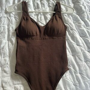 Brown Ribbed Bodysuit
